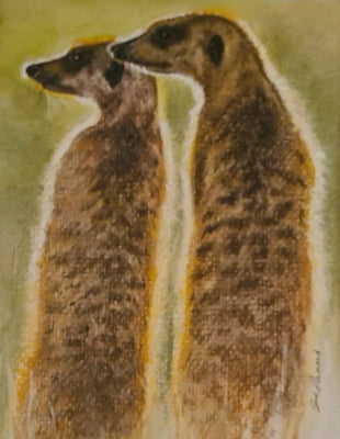 Meerkats African Wildlife Wall Art Chalk Pastel